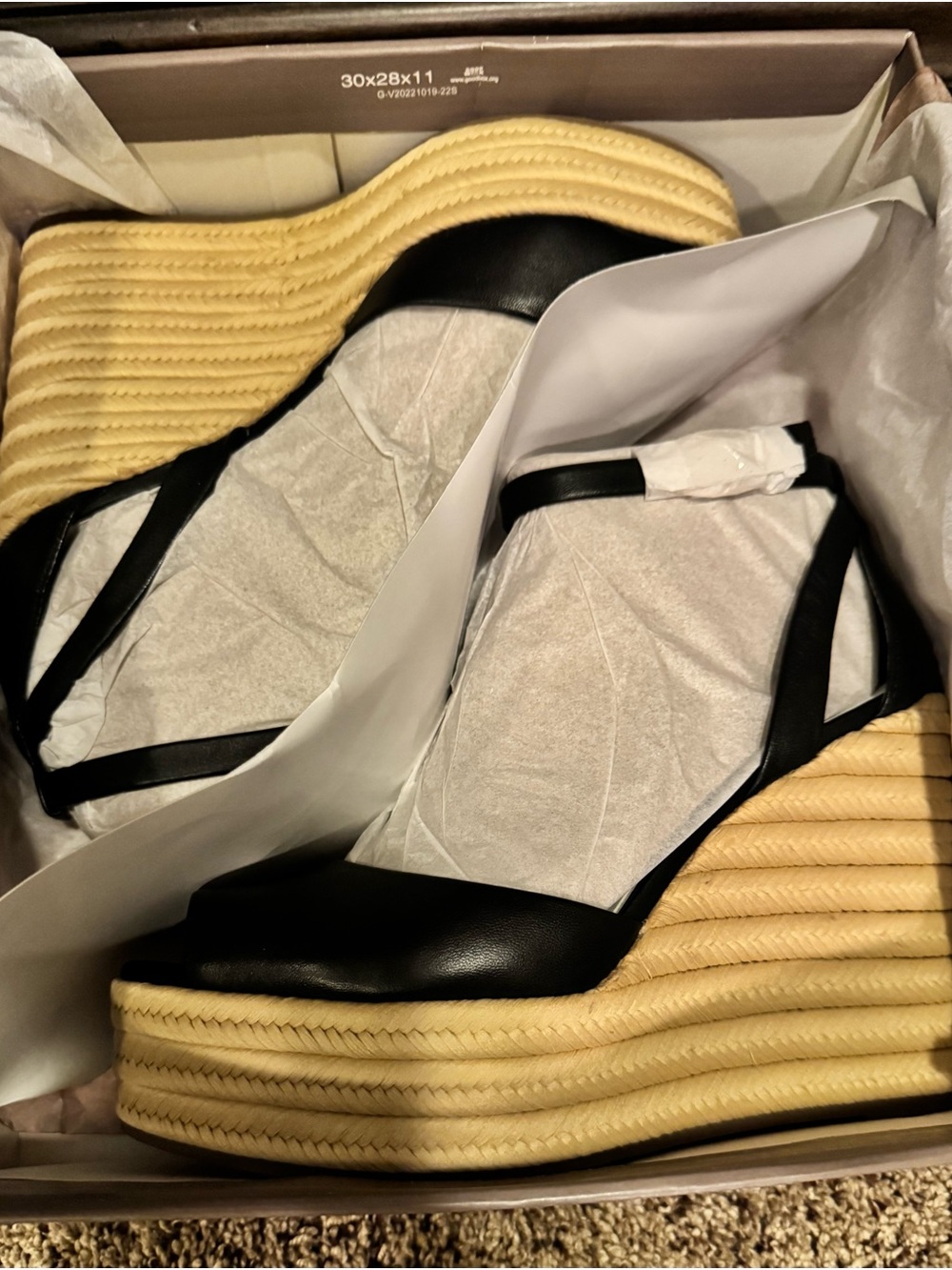 Franco Sarto Black Leather Platform Espadrille Wedge Sandals L-PAIGE, BLACK LE